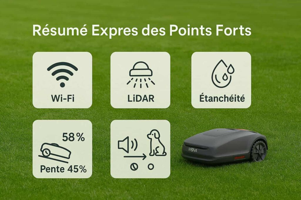 Wi-Fi, LiDAR tanche pente 45%, fonctionnement silencieux 58 dB-