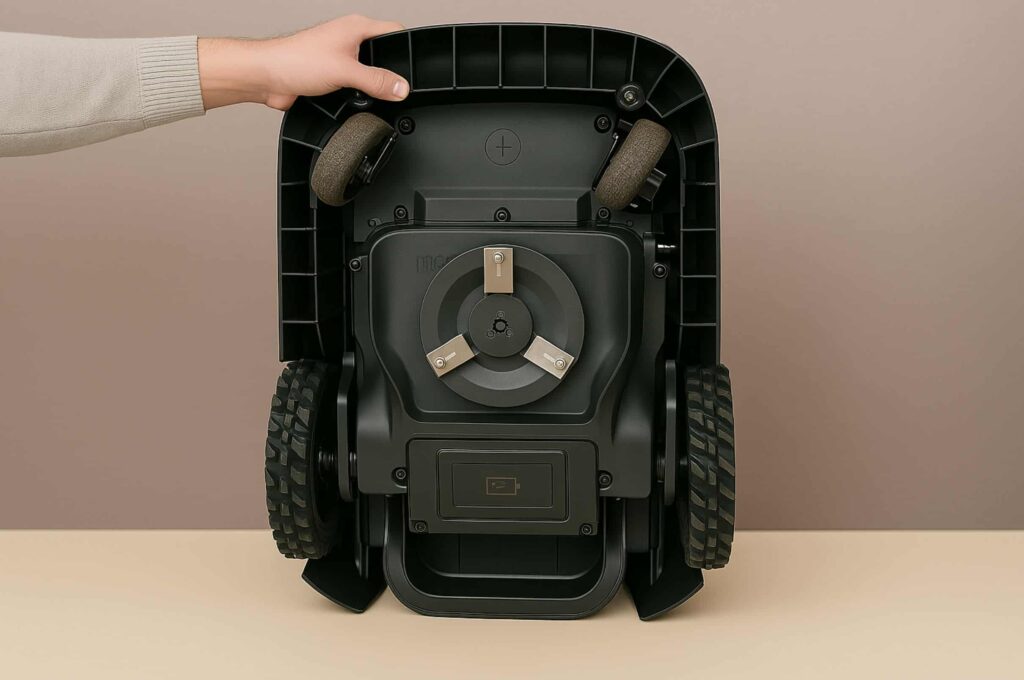 robot retourné montrant les 3 lames